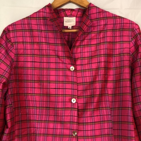 LINDA BERTOZZI PINK PLAID SILK DUPIONI GIDGET BLOUSE SIZE 4 - Picture 4 of 11